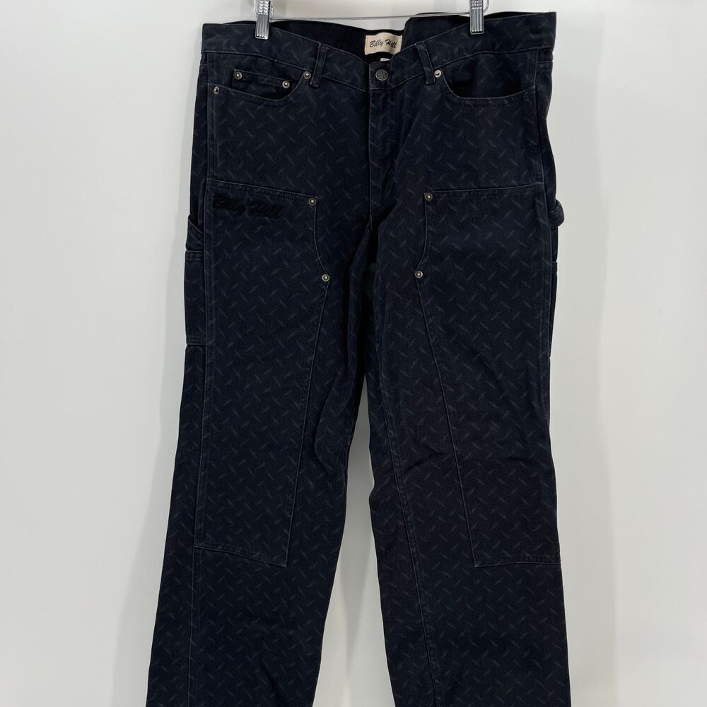 Billy Hill White Trash Tyler Black Double Knee Diamond Plate Print Pants Size 36